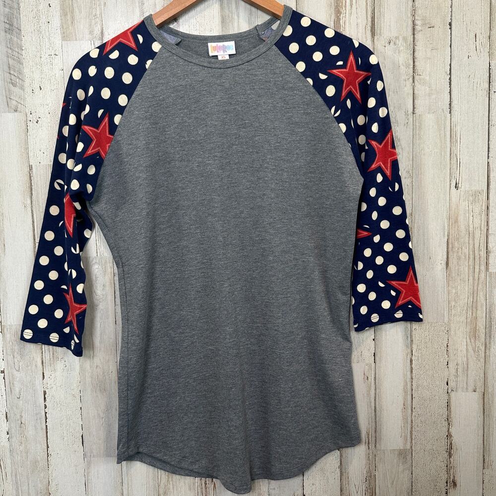 LuLaRoe Patriotic T Shirt Womens XS Red Stars White Polka Dots USA July 4 NWOT